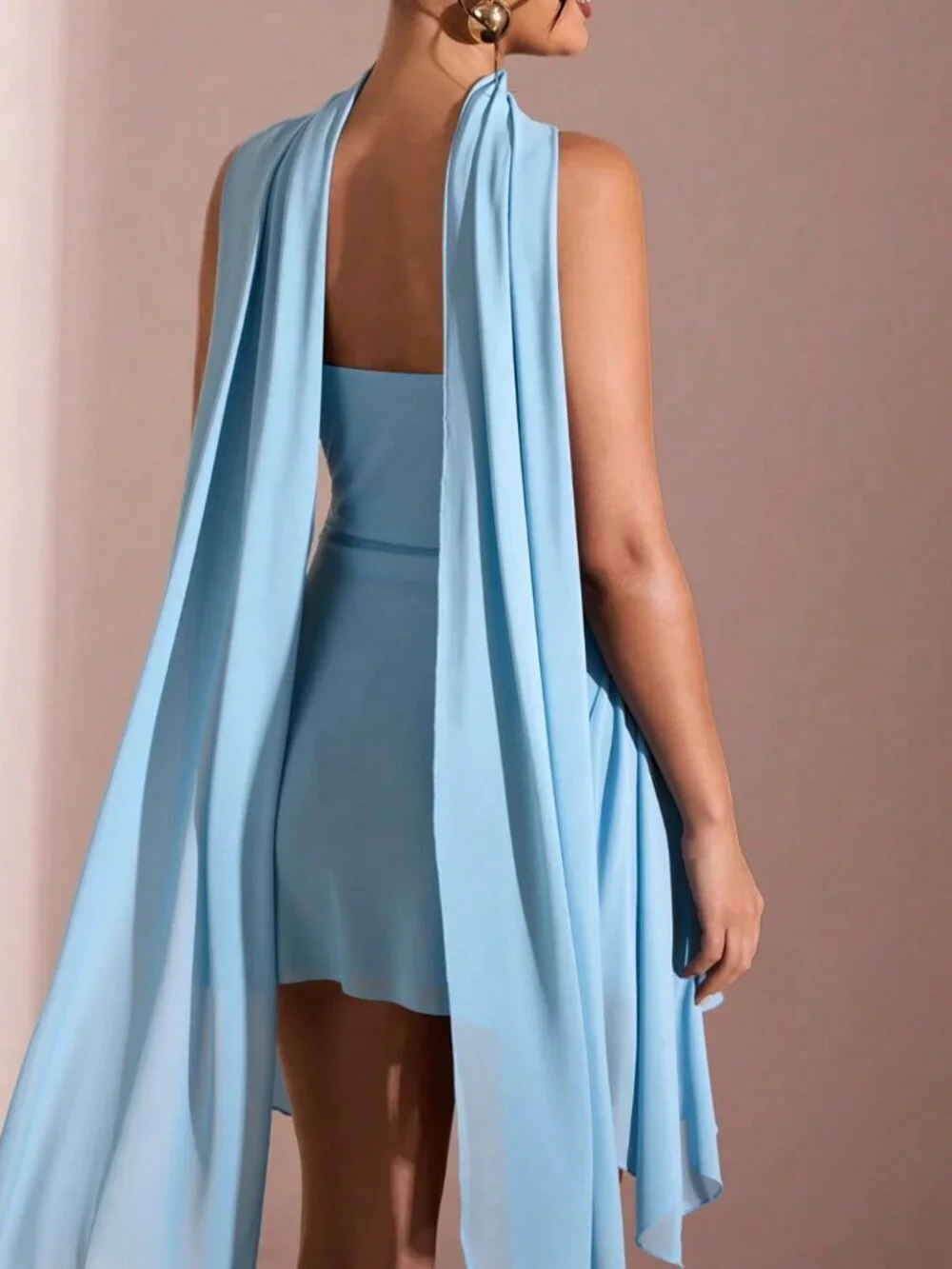 Baby Blue Elegant Women's Mini Dress with Deep V-Neck